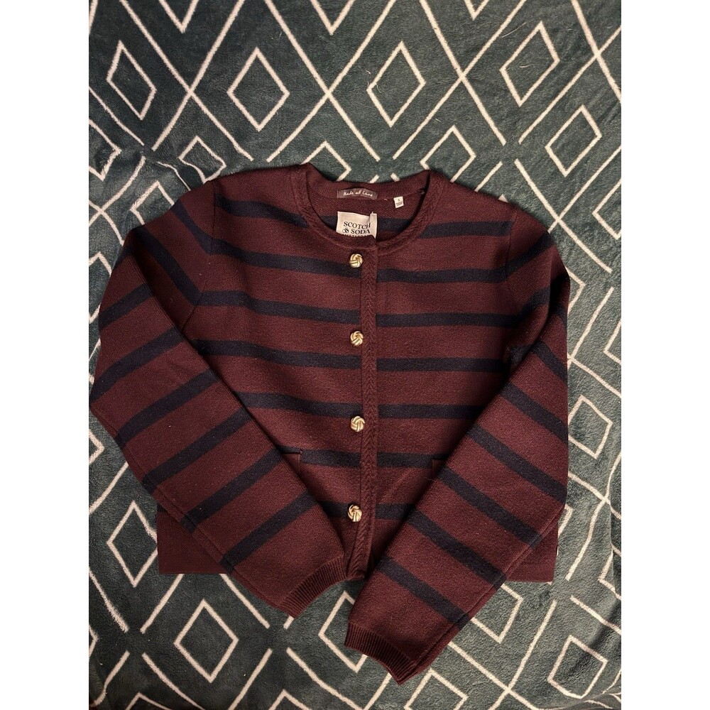 Scotch & Soda Women’s Striped Knit Pullover Sweater S Burgundy/Navy Button